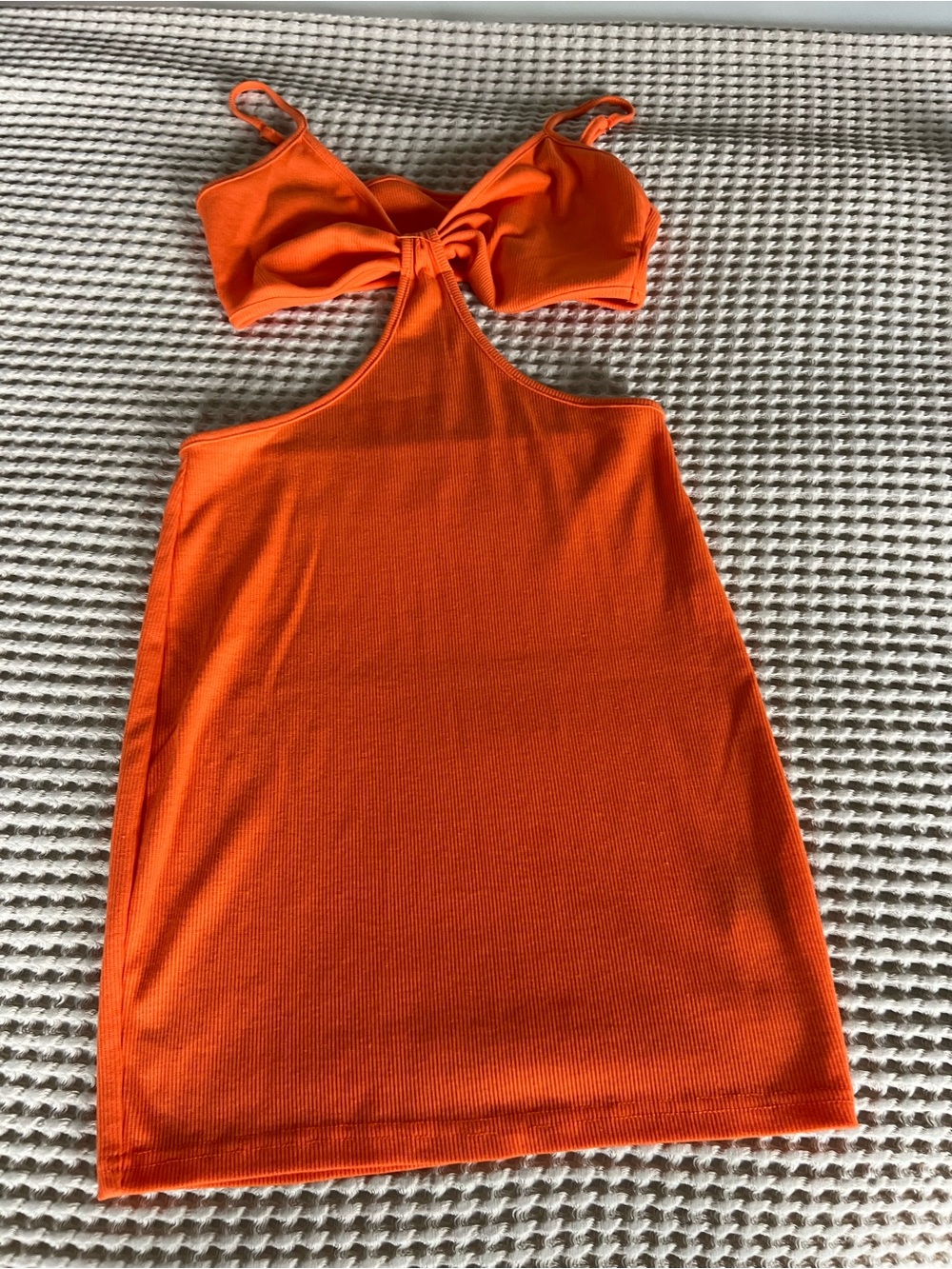 SHEIN Orange Cutout Knot-Front Mini Dress